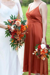 11″ Burnt Orange Wedding Bouquets for Bride Rustic Boho Cascading Bridal Bouquet