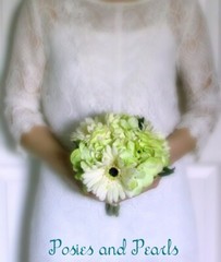Silk Flower WEDDING BOUQUET Ivory Gerbera Daisy and Light Green Hydrangea