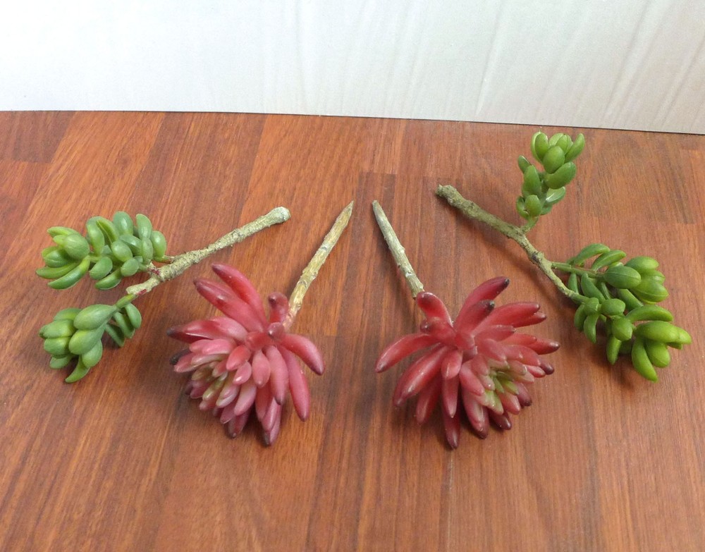 4 Artificial Succulents Plants Yacon And Red Finger Lotus Grass