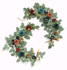 Ling’s Moment 2FT Teal & Terracotta Flowers Garland, 2PCS Sign Flowers
