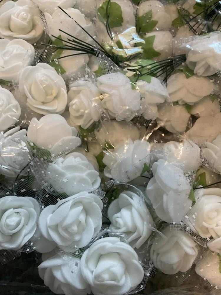 144 Pcs/2cm Mini Lace Rose foam Flower heads Bouquet For Wedding Home DecorDIY