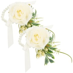 2 Pcs Bride Wristband Decor Artificial Flower Hand for Bridesmaid
