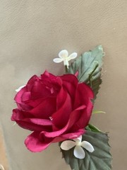 Silk Boutonnière in a Hot Pink Rose And White Filler. Perfect For Prom
