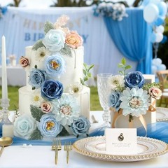 Artificial Flowers Box Pink Silk Fake Rose for DIY Wedding Bridal Bouquets Blue