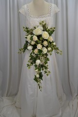 Creamy Rose and Ivy Cascade Faux Silk Wedding Bouquet