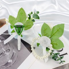 Blue Corsage & Boutonniere Set – Wristlet for Prom, Wedding Flowers, Party Decor