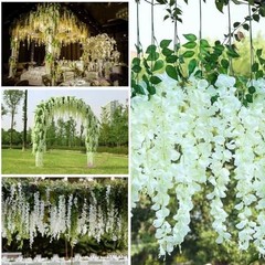 Artificial Wisteria Hanging Flowers Fake Wisteria Flower Garland Silk 12 White