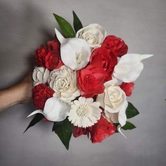 Red Ivory Rose Calla Lily Sola Wood Bridal Wedding Bouquet Accessories