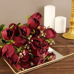 BURGUNDY 3 Bouquets 13″ Silk Rose Bud Artificial FLOWER Bushes Party Decorations