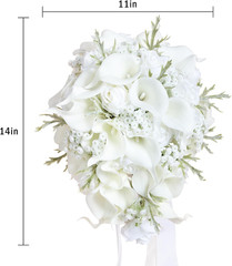Elegant 11″ White Calla Lily Cascading Bridal Bouquet for Weddings & Showers