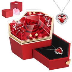 worthfan Preserved Red Real Rose with Necklace Forever Flowers Diamond