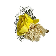 Sola Wood Flowers Boutonniere Yellow Cream Rose Dried Greenery Jute Wrapped Pin