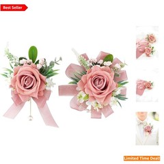 Artificial Dusty Rose Corsage and Boutonniere Set – Ideal for Weddings & Parties