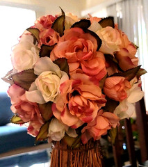 Rose Flower Bouquet Victorian Antique Style Rustic Wood Twig Vase Handcrafted