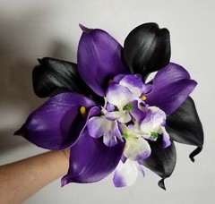 Purple Black Calla Lily Bridal Wedding Bouquet Accessories