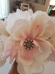9” Wedding Brooch Bouquet Rhinestone Gem Bridal Satin Rose Peonies Flower Faux