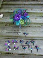 peacock bridal bouquet, feathers, brooches and a real preserved orchid, peacock