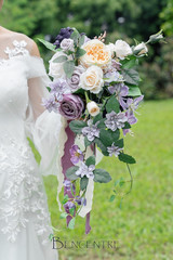 12″ Purple Cascading Bridal Bouquet – Rustic Vintage Wedding Flowers