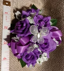 NEW 4″ Artificial Purple Rose Wrist Corsage W/Butterfly Purple Bow, Boutonniere