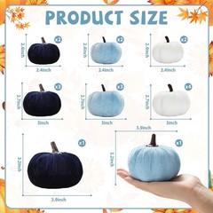 Lonfliness 18Pcs Fall Velvet Pumpkin Harvest Decoration Assorted Faux Blue