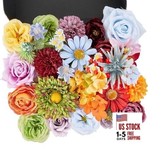 Artificial Flowers Combo Box, 38PCS Fake Flowers, Silk Flower Mix Multi Color