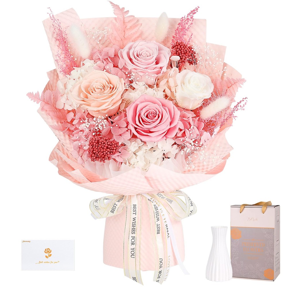 Preserved Flowers Bouquet 4 Roses – Pink & for Delivery,