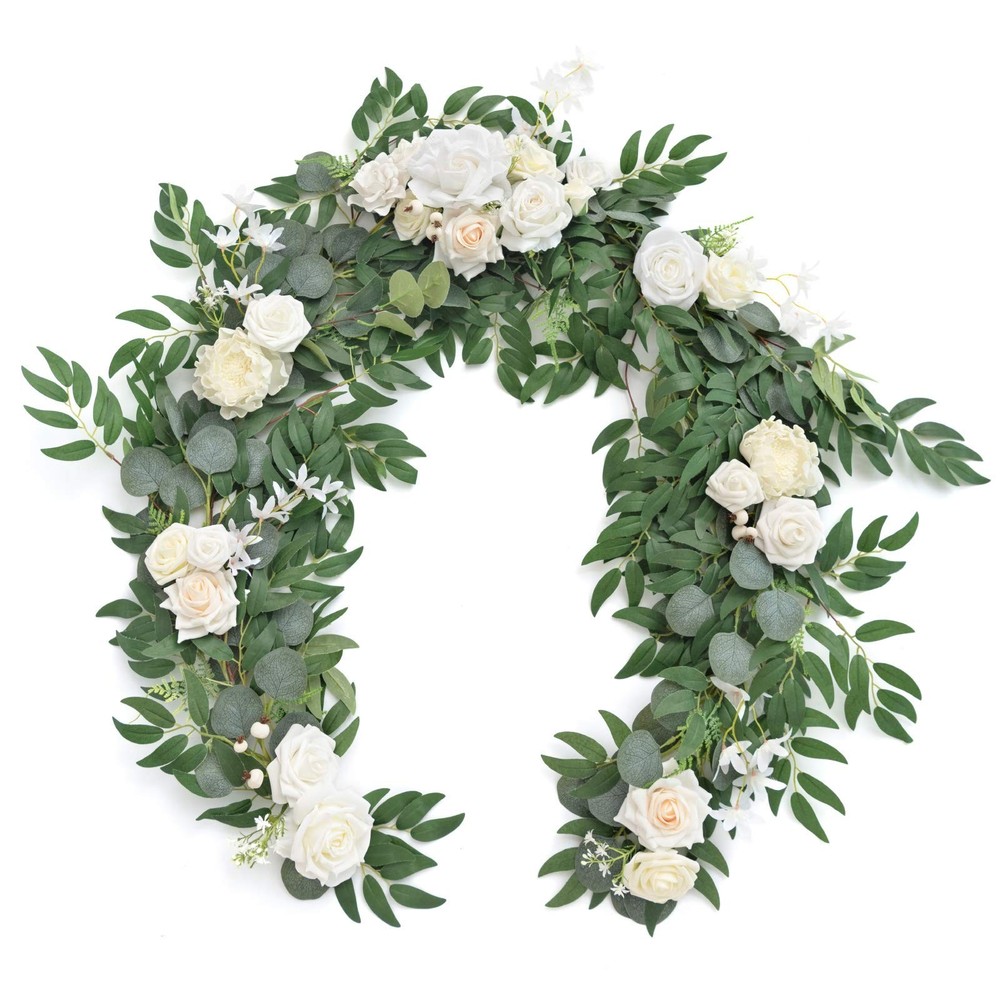 Ling’s Moment Flower Garland – 6FT Eucalyptus & Rose – Sweetheart Table Decor…