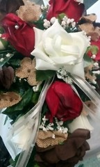 2pc set Apple Red Chocolate Ivory and Burlap Cascade bouquet and bout Any color