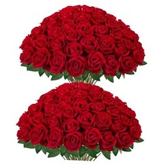 Pcs Roses Artificial Flowers, Fake Velvet Silk Rose Bulk Faux Flower 50 Red