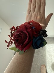 Deep Red and Navy Blue Wrist Corsage for Prom and Wedding 3pc