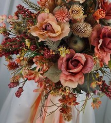 Dusty Autumn Ribbons and Rose Faux Silk Bridal Bouquet