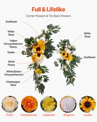 Uimoso Artificial Wedding Arch Flowers Kit Yellow 2 Pcs Flowers 1 Pcs Drapes