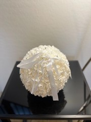 Wedding Flower Ball Pomander Ivory White Satin Roses Crystal Rhinestone Kissing
