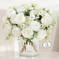 MARTINE MALL 12 Packs Peonies Artificial Flowers, White Artificial Peonies, S…