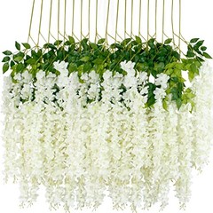 12Pcs Artificial Wisteria Flowers 3.6 Feet/Piece White Dense Artificial Fake