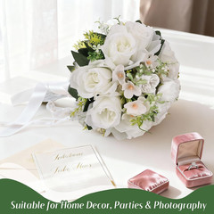 Wedding Bouquet for Bride – 8 Inch Artificial Silk Roses, Realistic Bridal & Bri