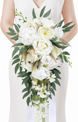 11 Inch Wedding Bouquets for Bride Bridesmaid, Natural Whites Rose Bridal Bouque