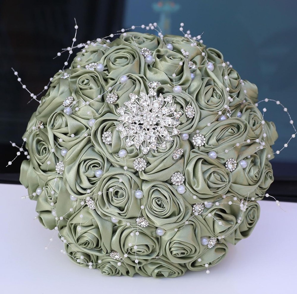 Bridal Wedding Bouquet Round Bling Brooch Holding Bouquet Artificial Rose Flo…