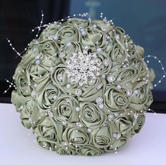 Bridal Wedding Bouquet Round Bling Brooch Holding Bouquet Artificial Rose Flo…