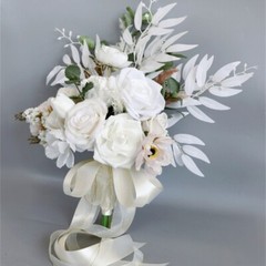 Wedding Bouquets with Ribbon for Bride White Artificial Flower Wedding Bouquets