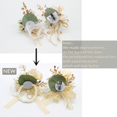 Corsage and Boutonniere Set, Handmade Artificial Peony Rose Wrist Corsage Wristl