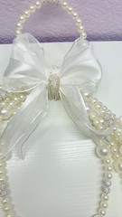 Luxury Pearl Bridal Bouquet | Wedding Flower with White Lilies & Rhinestone Bow