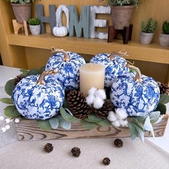 Winlyn 4 Pcs Faux Decorative Blue and White 5.3″ W x 5.1″ H,
