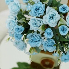 DUSTY BLUE 4 Bushes 12″ Silk Roses Artificial FLOWERS Bouquets Home Decorations