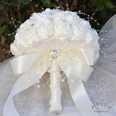 Ivory Bling Brooch Bouquet – Elegant Artificial Rose for Bride & Bridesmaid