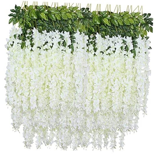 Artificial Wisteria Hanging Flowers Fake Wisteria Flower Garland Silk 12 White