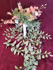 27 Inch Long Purple, Peach And White Cascading Bridal Bouquet