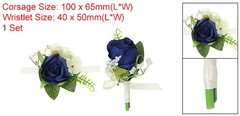 2Pcs Artificial Rose Wrist Corsage and Boutonnieres Set Wedding Dark Blue