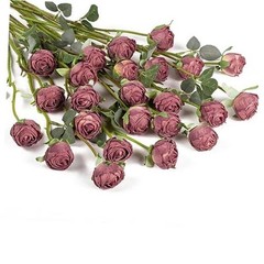 24pcs Artificial Flowers Silk Rose with Stem Mini Fake Rose Dusty Rose