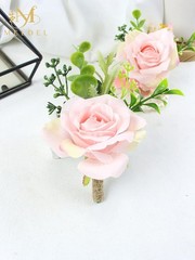 Wrist Corsage and Boutonniere Set2pcs, Artificial Silk Rose Pink Wrist Flower…